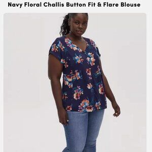 Torrid Navy Floral Challis Blouse 3X
